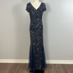Evening Essentials Elegant Navy Sequin Gown